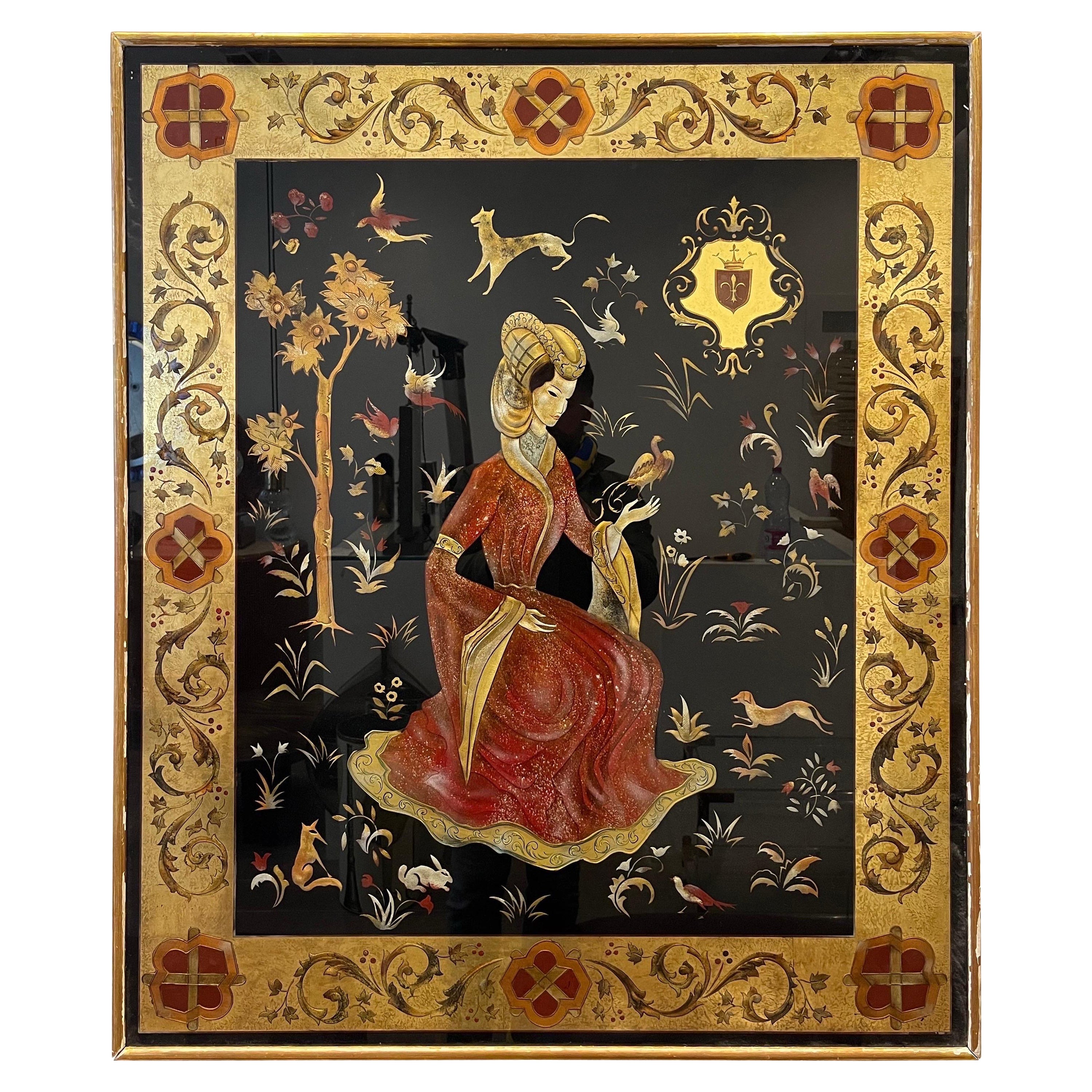 Renaissance Revival Eglomisé Mirror, French, 1940s