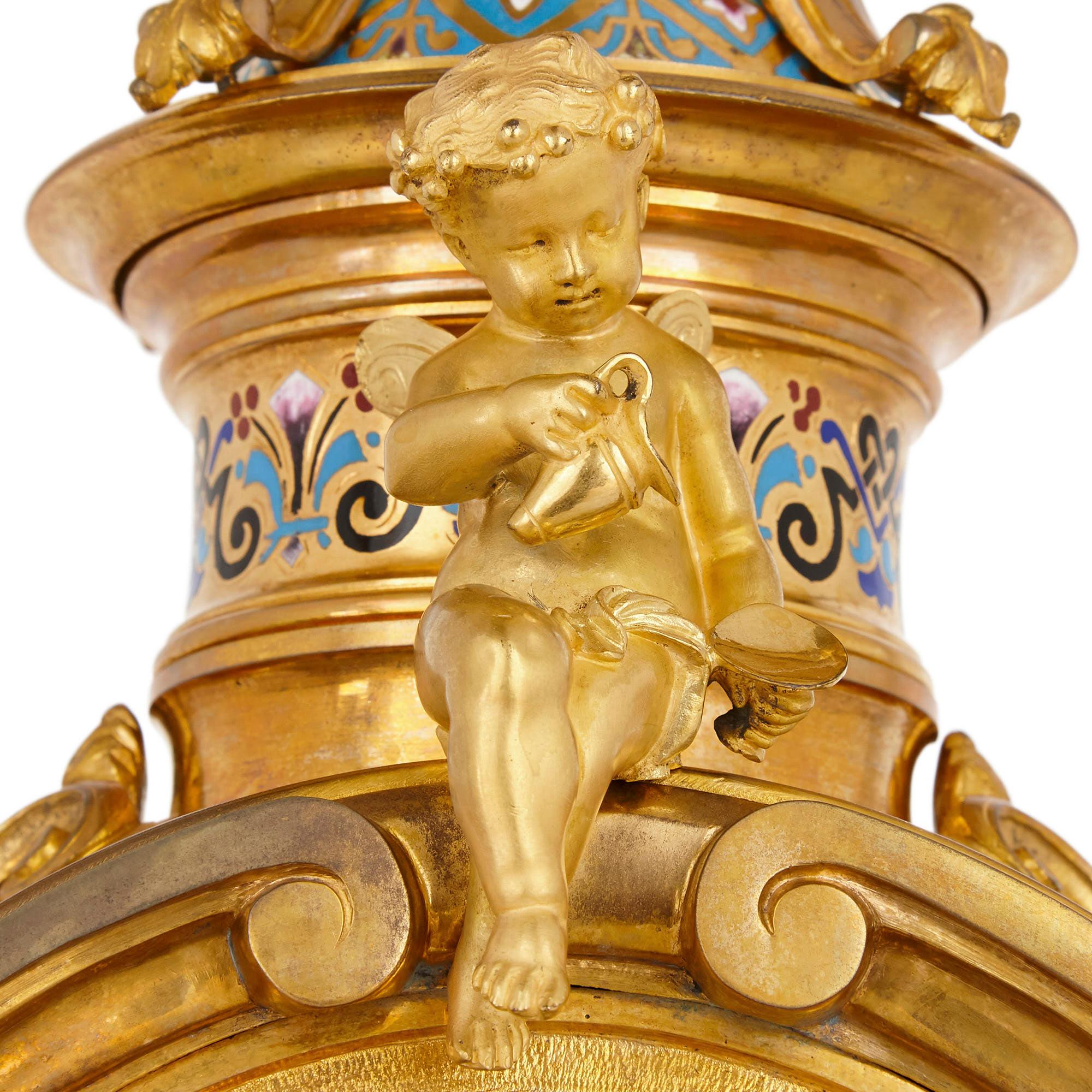 Renaissance Revival Enamel and Gilt Bronze Mantel Clock In Good Condition For Sale In London, GB