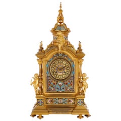 Antique Renaissance Revival Enamel and Gilt Bronze Mantel Clock