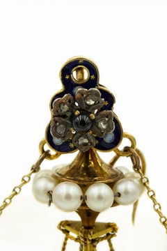 Renaissance Revival Enamel Diamond Jeweled Ship Boat Galleon Gold Brooch Pendant