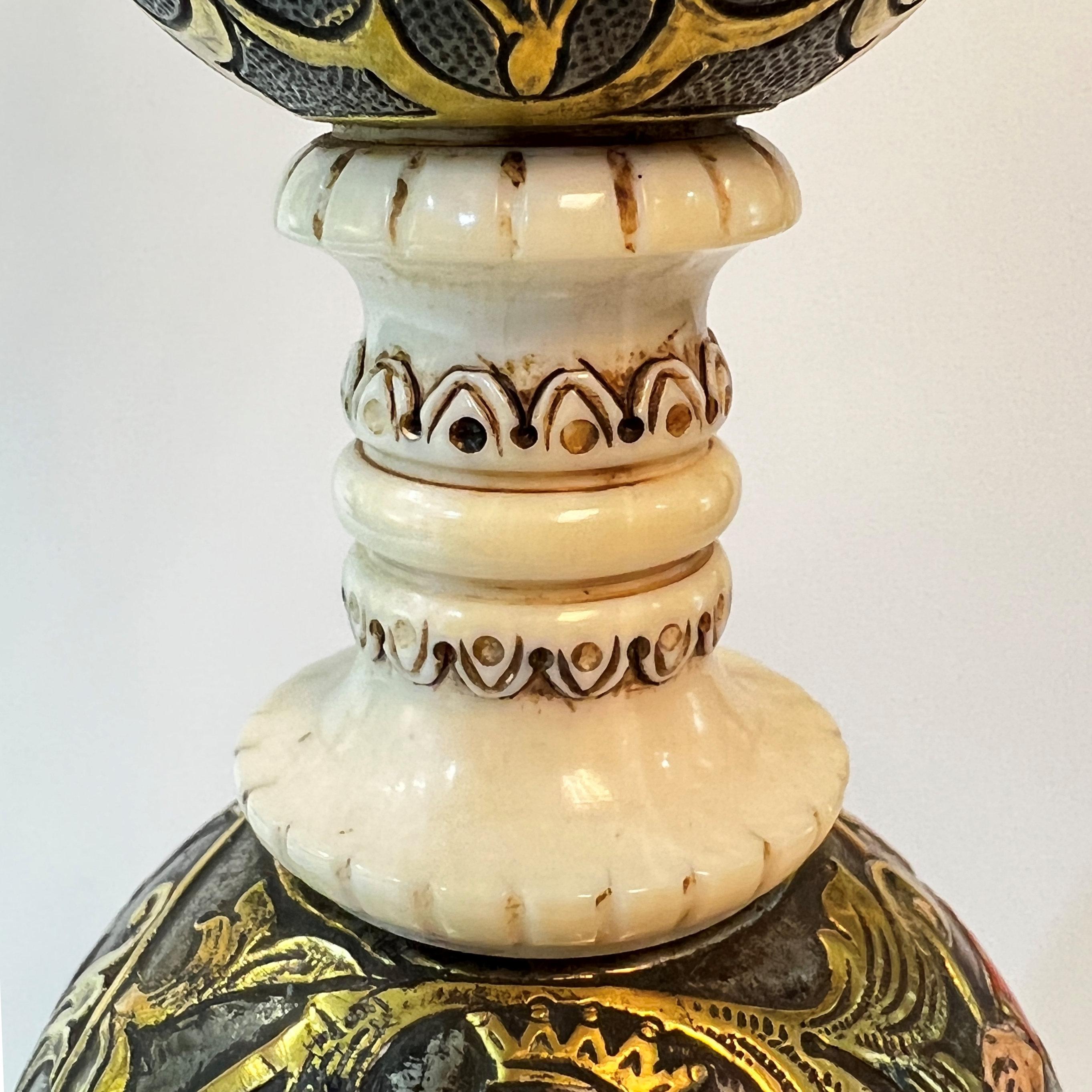 Renaissance Revival Enameled Bronze and Ivory Table Lamp by E.F. Caldwell For Sale 6