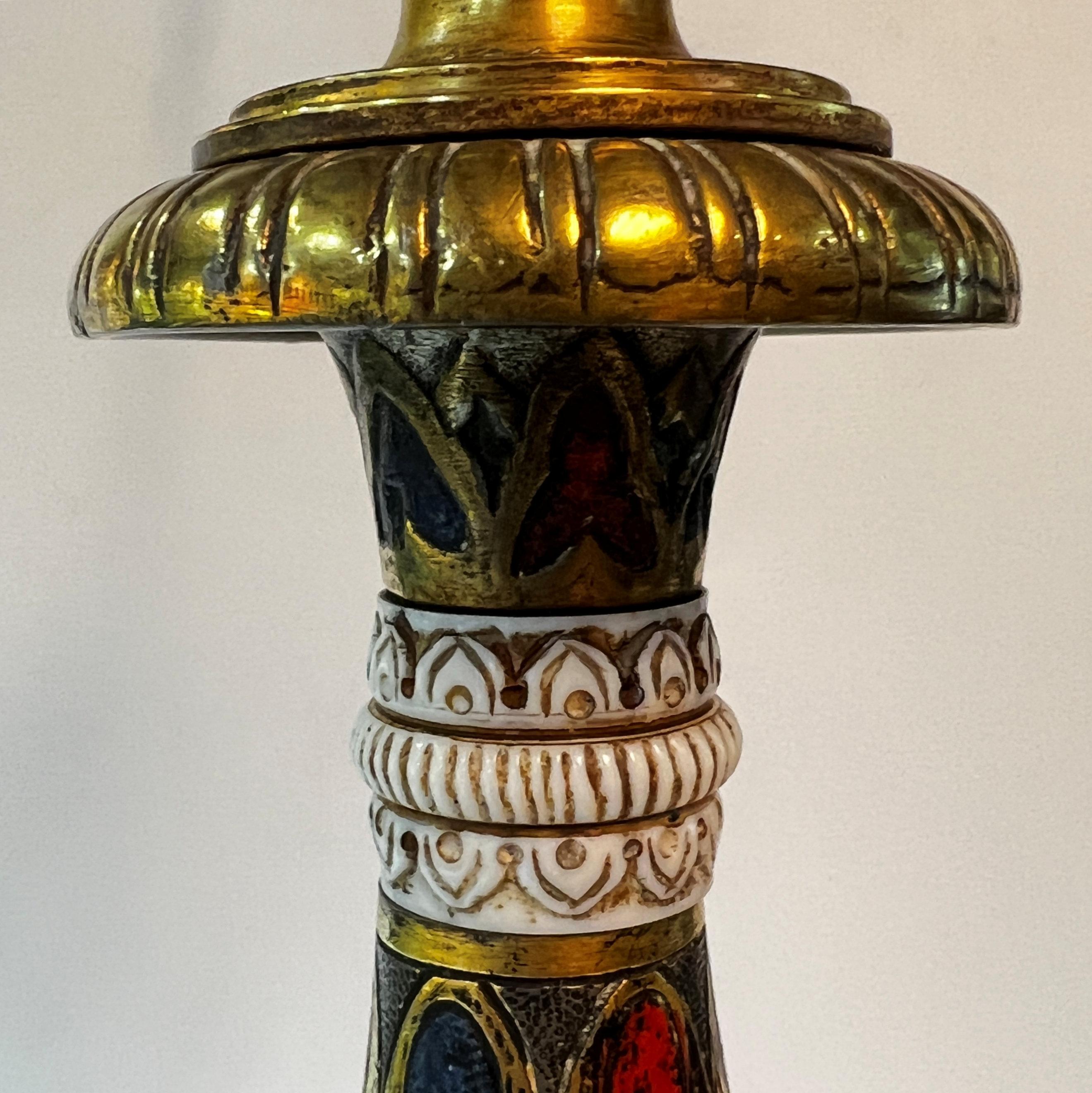 Gilt Renaissance Revival Enameled Bronze and Ivory Table Lamp by E.F. Caldwell For Sale