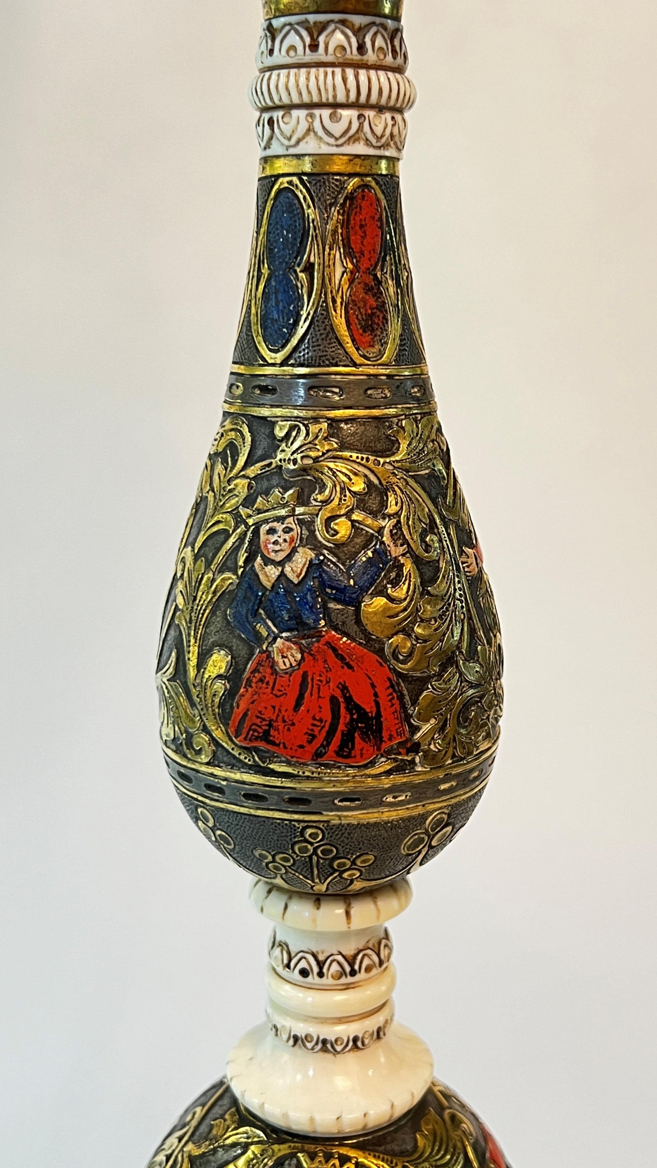 Lámpara de mesa renacentista de bronce esmaltado y marfil de E.F. A Caldwell en venta 1