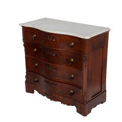Renaissance Revival Flame Mahogany Serpentine 4-Drawer Marble Top Dresser