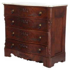 Renaissance Revival Flame Mahogany Serpentine 4-Drawer Marble Top Dresser