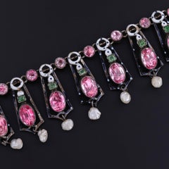 Renaissance Revival Fringe Necklace with Pink Crystals