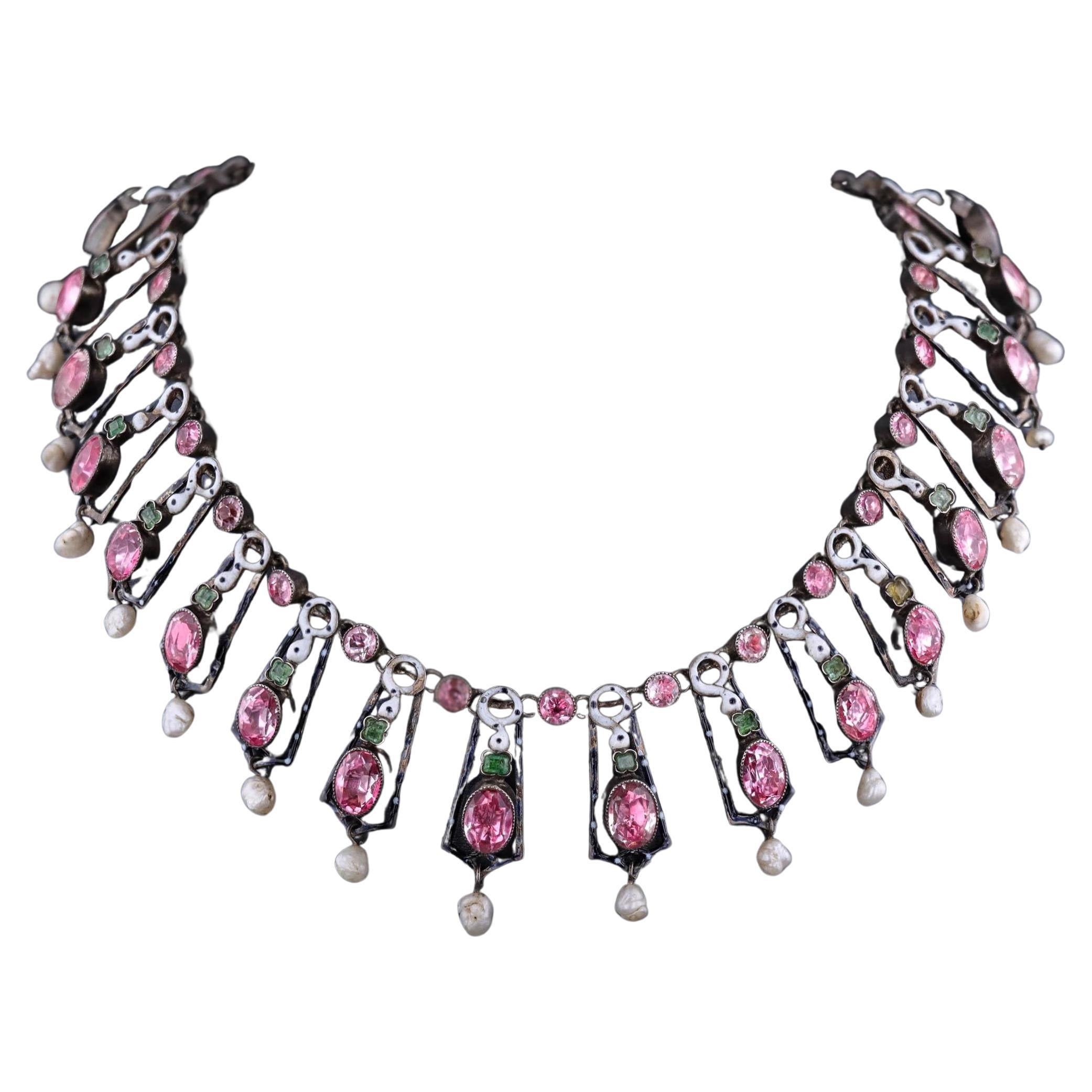 Collier à franges Renaissance avec cristaux roses en vente