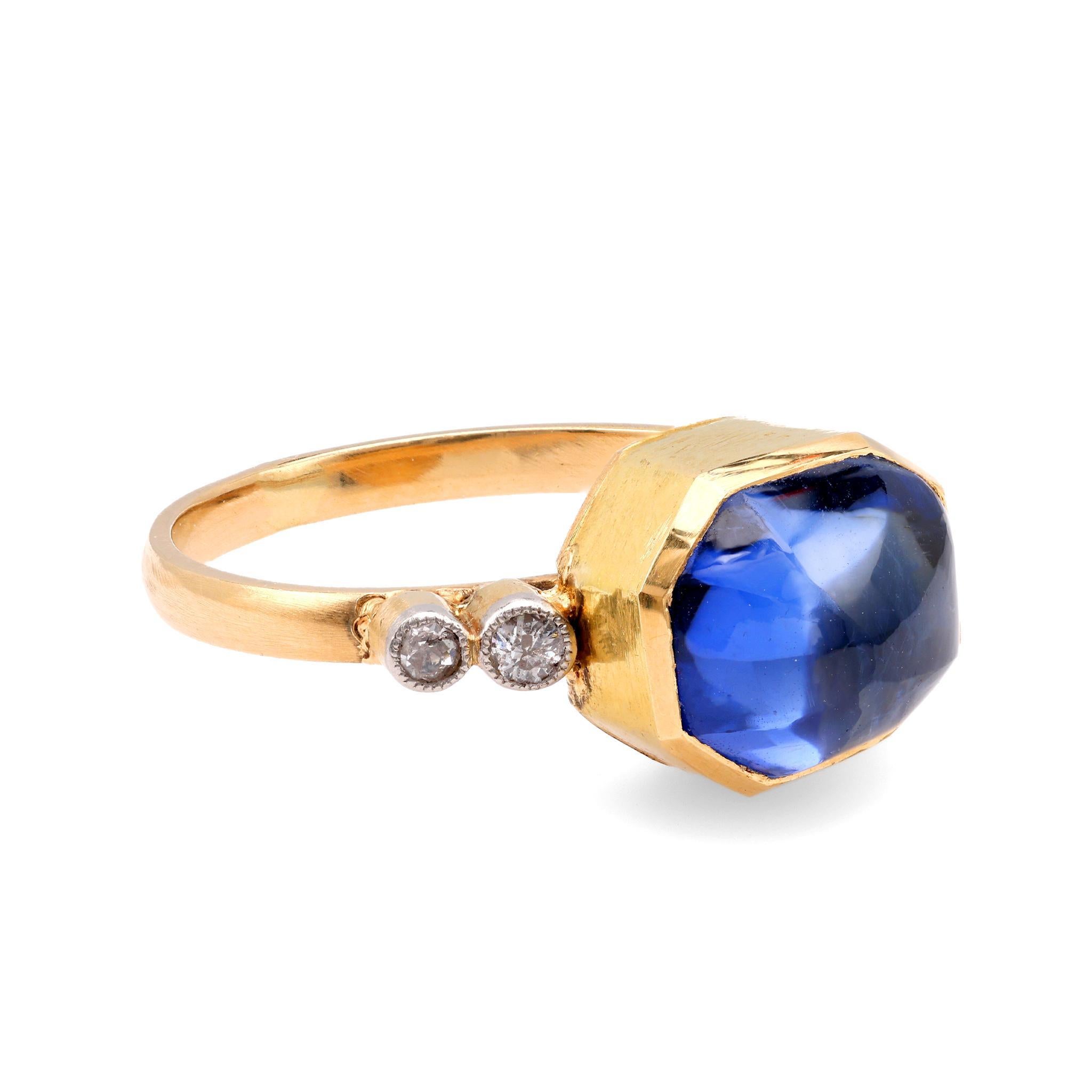 Renaissance Revival Ring aus 18 Karat Gelbgold mit GIA-Saphir und Diamant (Neorenaissance)