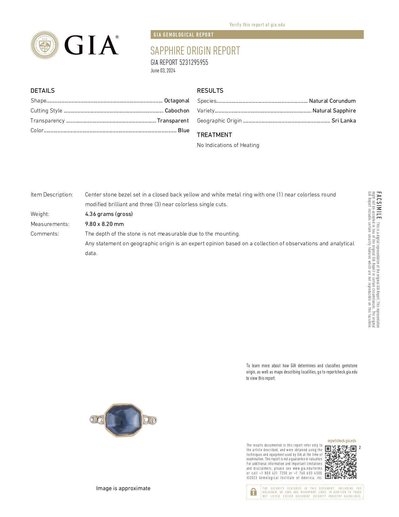 Renaissance Revival Ring aus 18 Karat Gelbgold mit GIA-Saphir und Diamant (Cabochon)