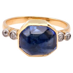 Renaissance Revival Ring aus 18 Karat Gelbgold mit GIA-Saphir und Diamant