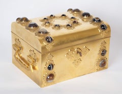 Renaissance Revival Gilt-Brass and Agate Dressing Table Box. French, c 1870