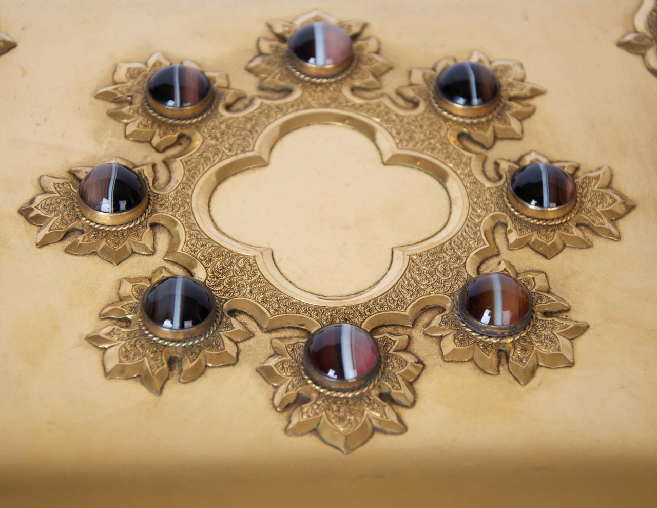 Renaissance Revival Gilt-Brass and Agate Dressing Table Box. French, c 1870 For Sale 1