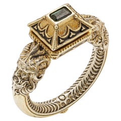 Antique Renaissance Revival Gold, Silver, Enamel & Tourmaline Satyr Head Ring