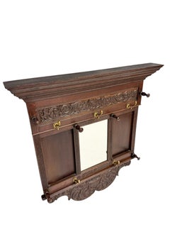 Renaissance Revival Hand-Carved Coat Rack with Mirror, 1900s