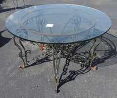 Renaissance Revival Indoor Outdoor Wrought Iron Center Table with Glass Top