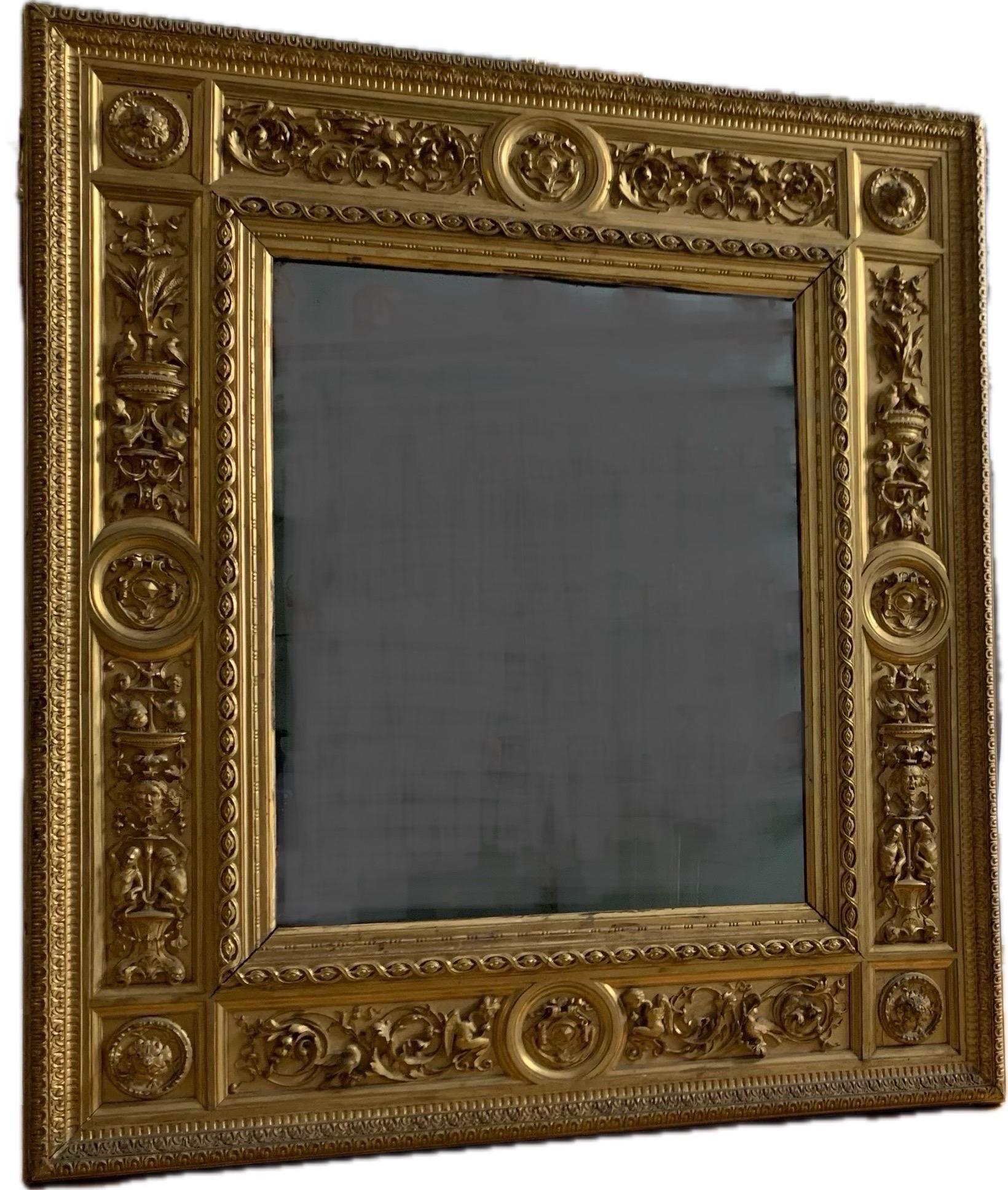 Renaissance Revival Italian Frame, 19th c. Carved Gilded Wood, Luigi Frullini   For Sale 11