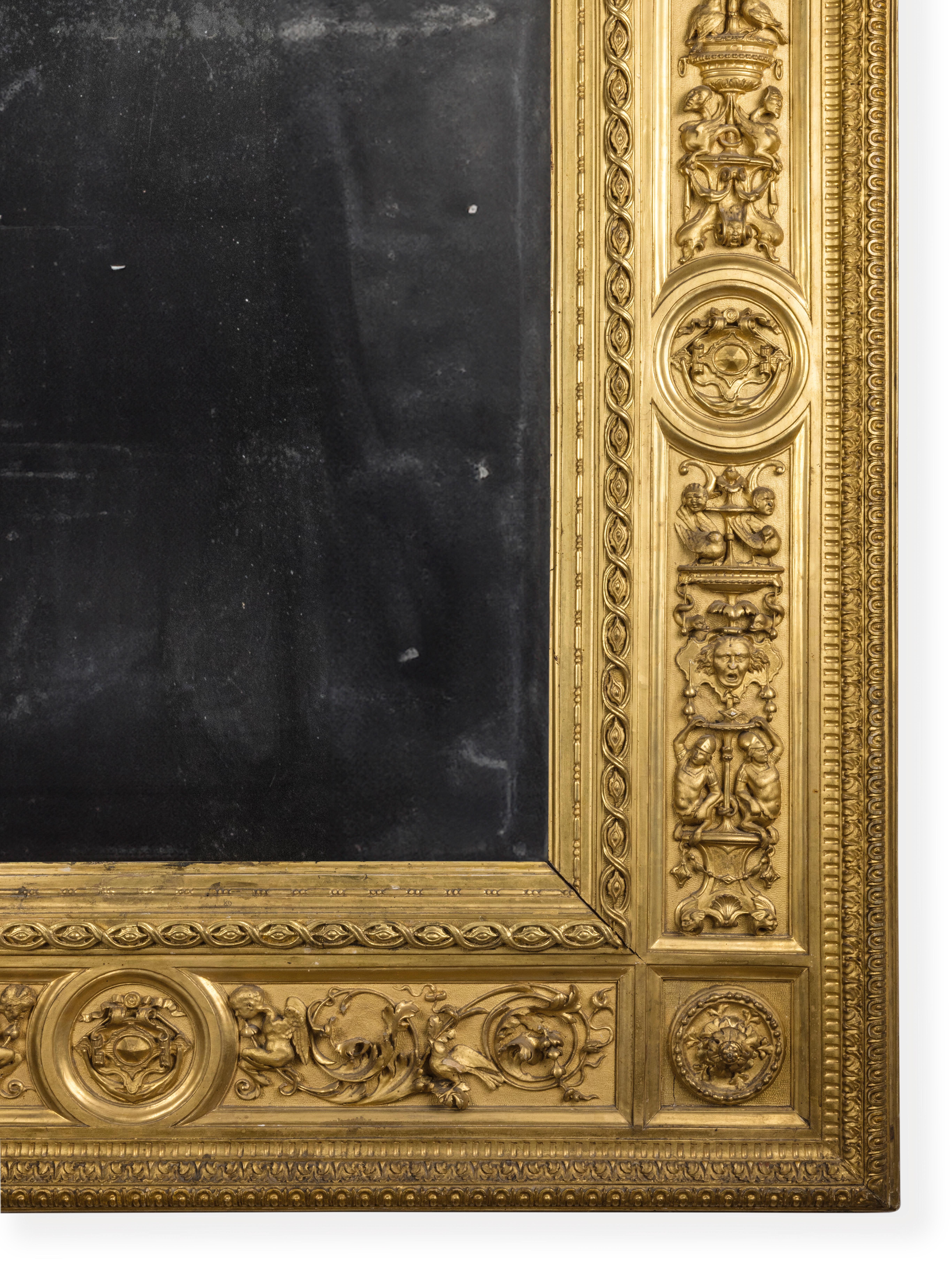 Italienischer Rahmen im Renaissance-Stil, 19. Geschnitztes vergoldetes Holz, Luigi Frullini   im Zustand „Gut“ im Angebot in PARIS, FR
