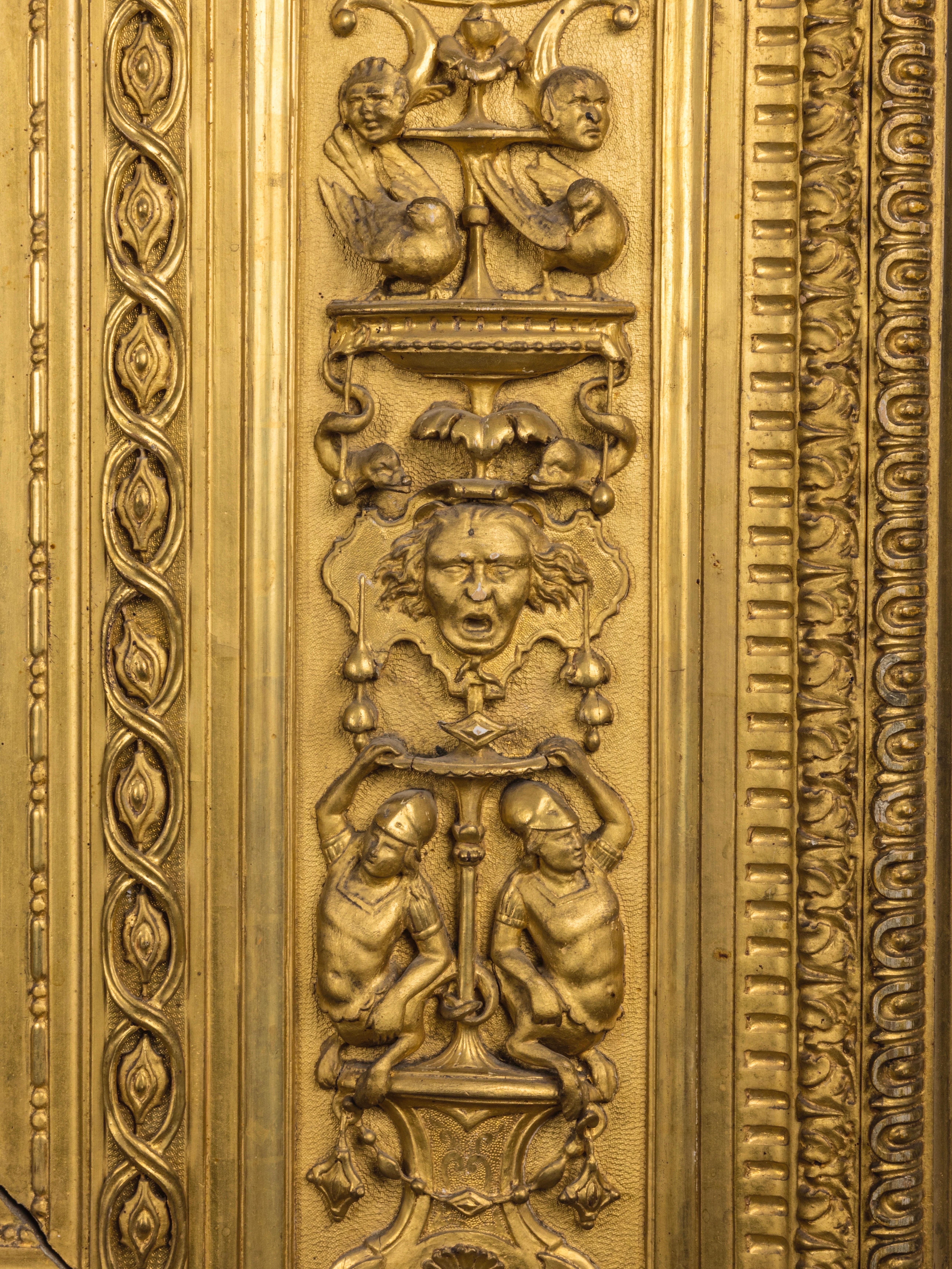 Italienischer Rahmen im Renaissance-Stil, 19. Geschnitztes vergoldetes Holz, Luigi Frullini   im Angebot 1