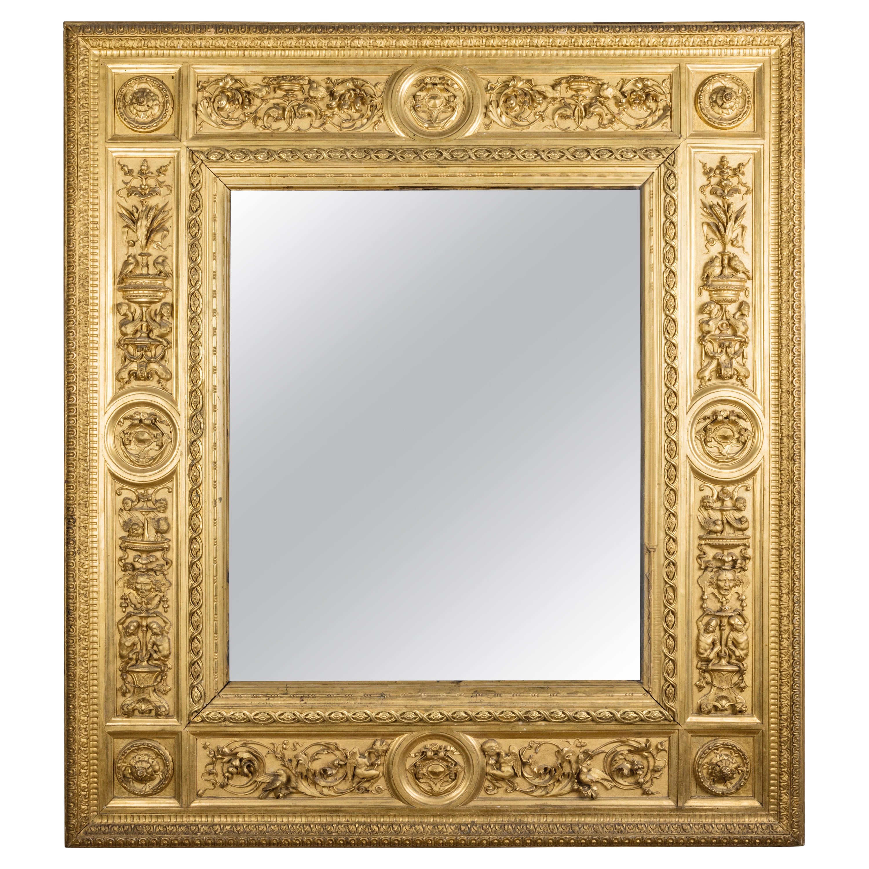Renaissance Revival Italian Frame, 19th c. Carved Gilded Wood, Luigi Frullini For Sale