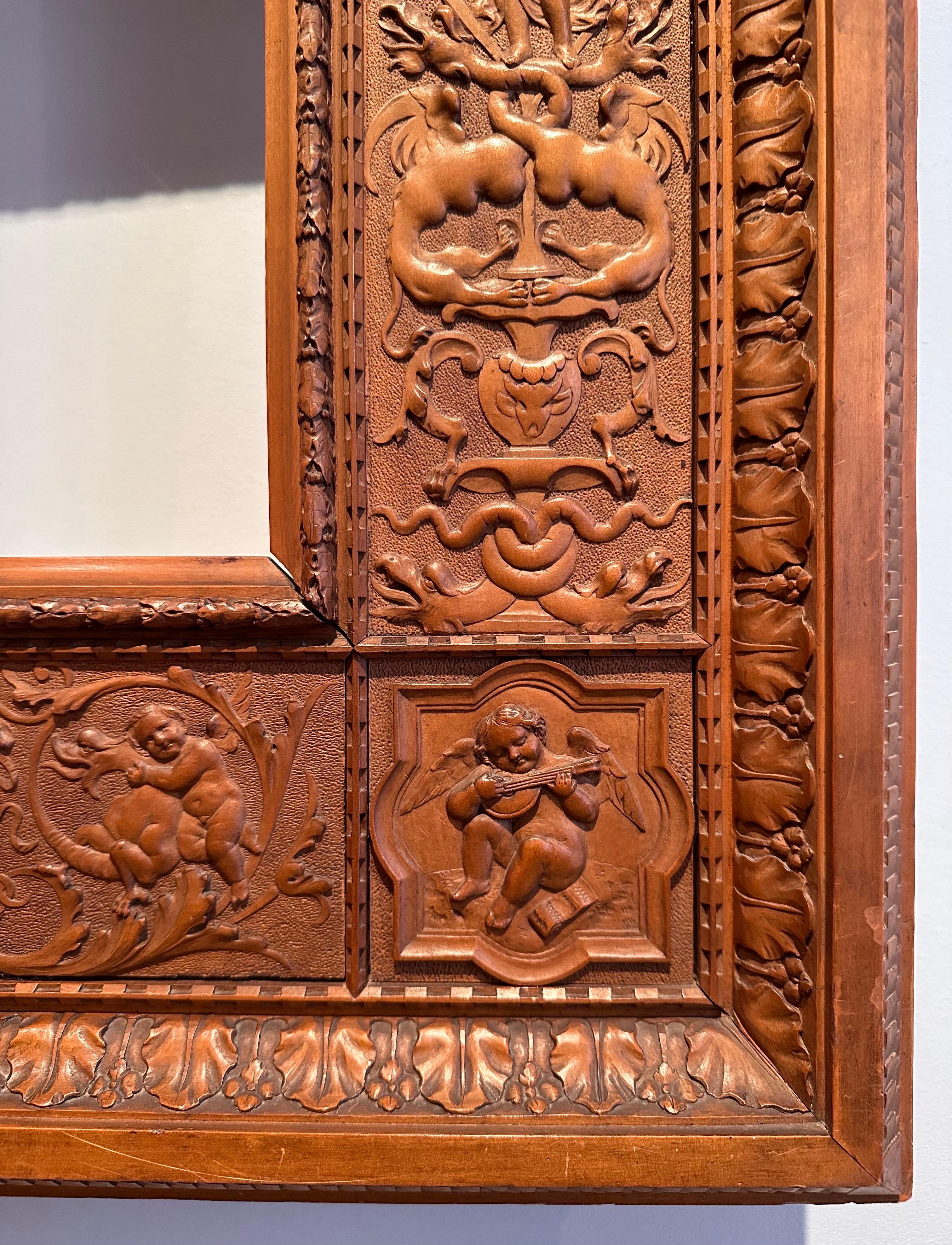Intagliato Cornice rinascimentale italiana, metà del XIX secolo. Wood intagliato, firmato J. GARINO in vendita