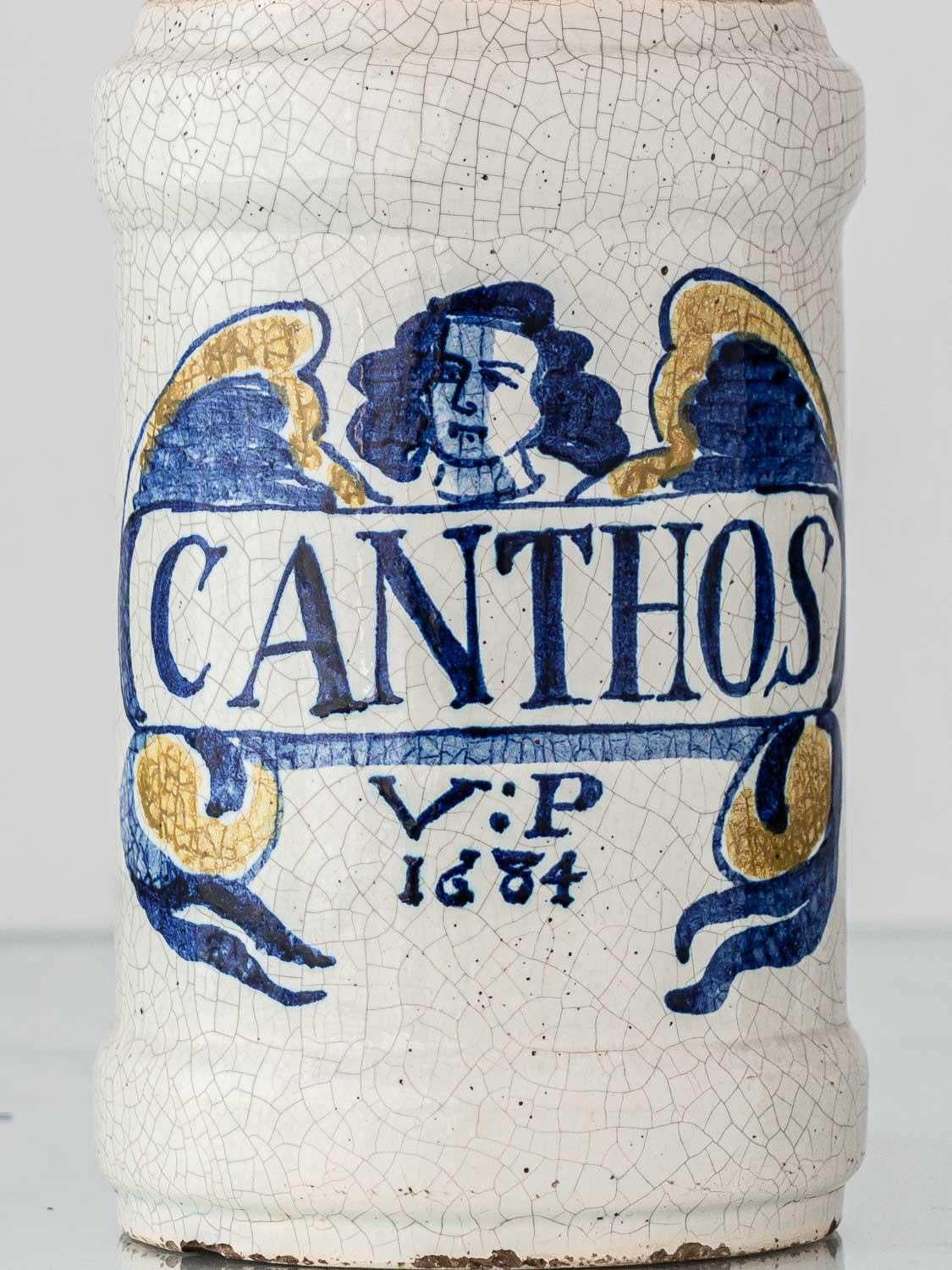 Lámpara de mesa italiana de mayólica Albarello del Renacimiento, S. XIX Latón en venta
