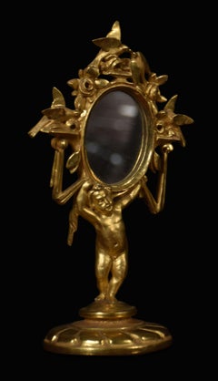 Renaissance Revival Italienisch Miniature Tisch Spiegel