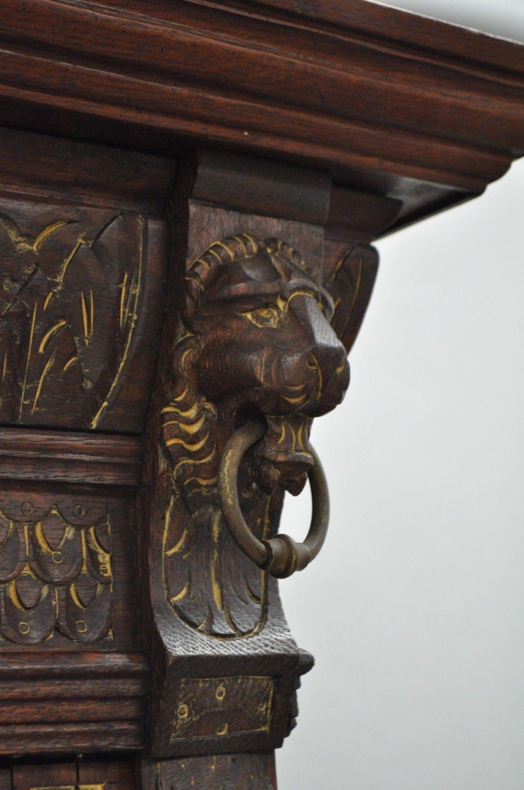 Renaissance Revival Leaded Stained Glass Oak Sideboard Cupboard Cabinet Bookcase 4