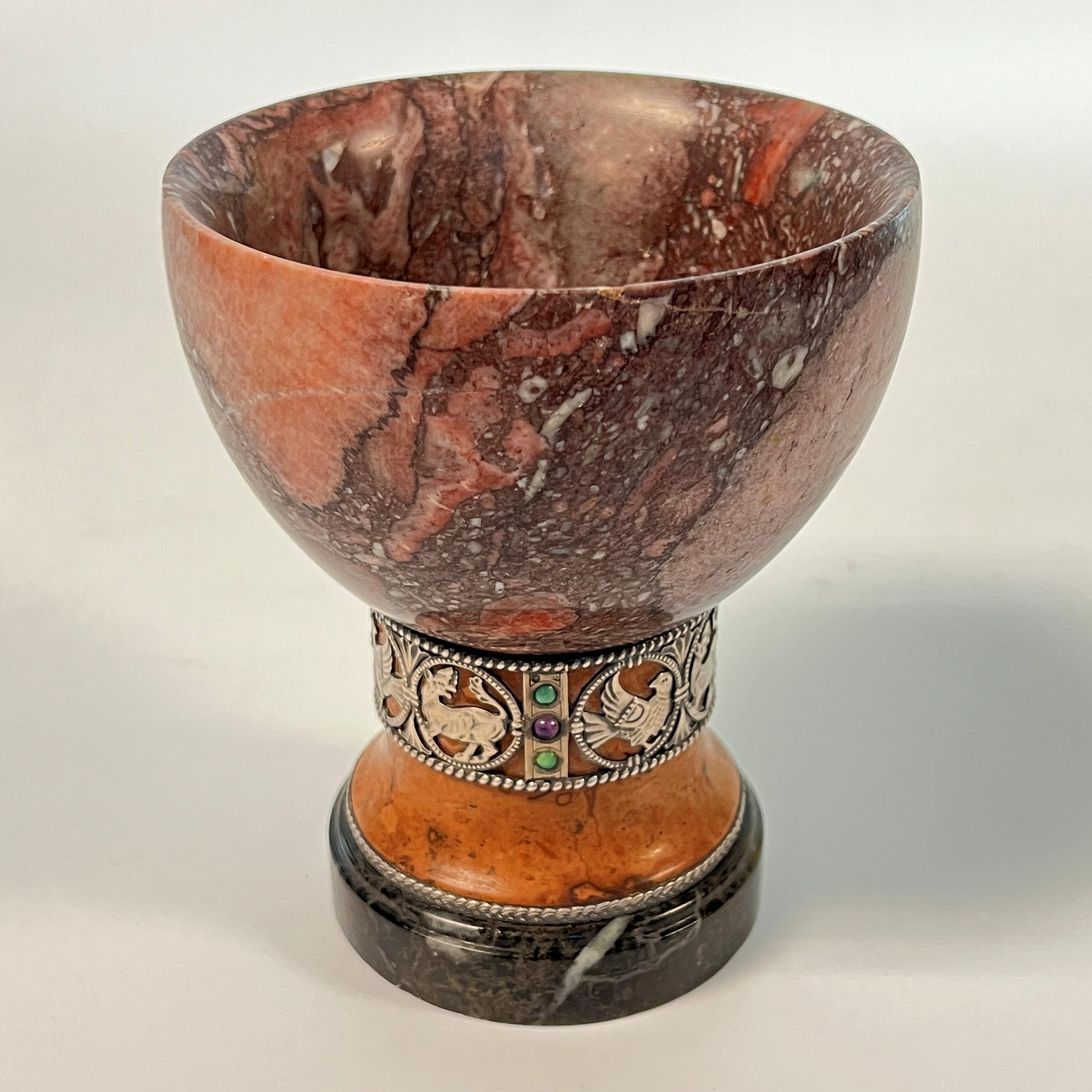 Renaissance Revival Marble and Silver Chalice In Good Condition In New York, US