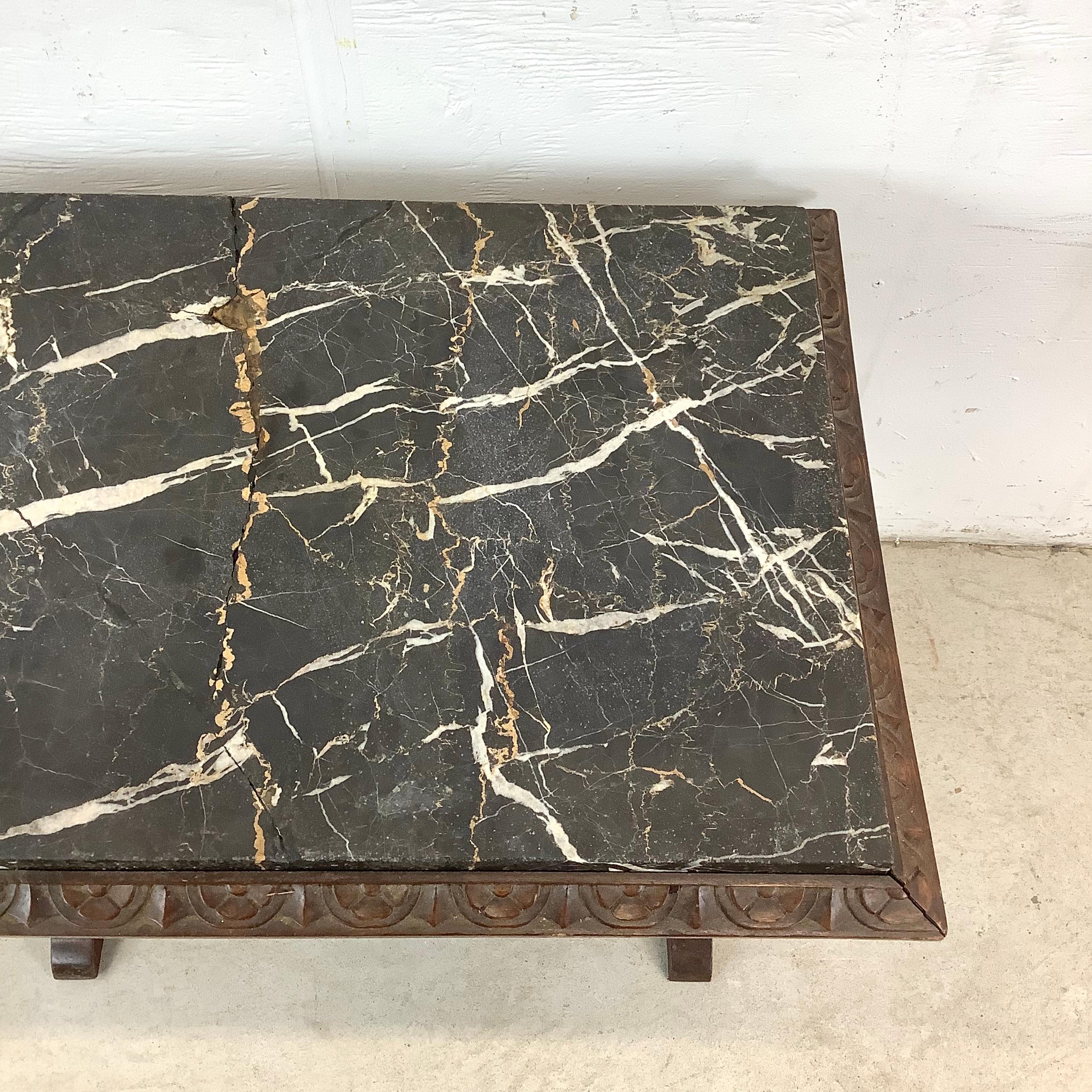 Renaissance Revival Marble Top Coffee Table In Fair Condition For Sale In Trenton, NJ