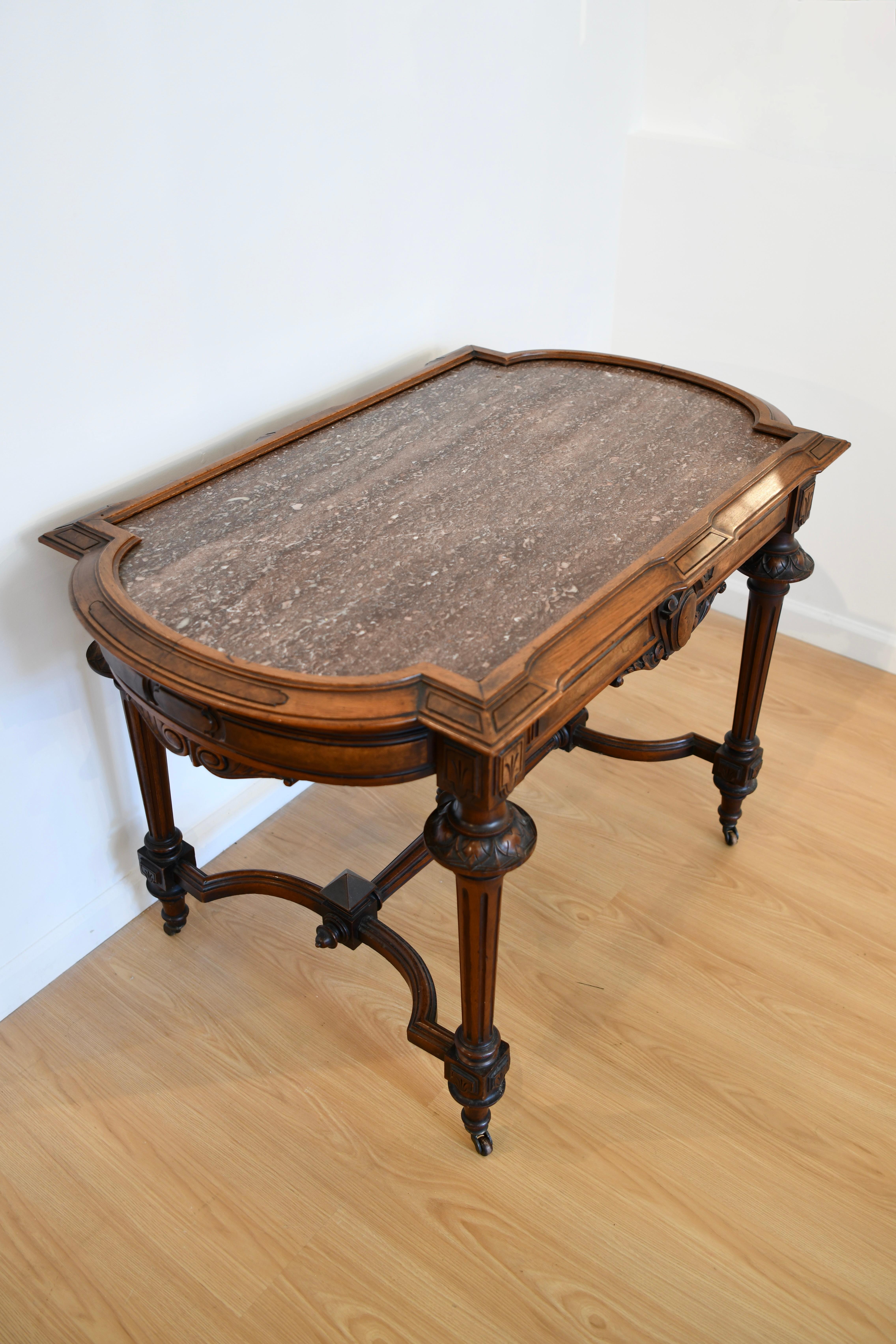 Carved Renaissance Revival Marble Top Table For Sale