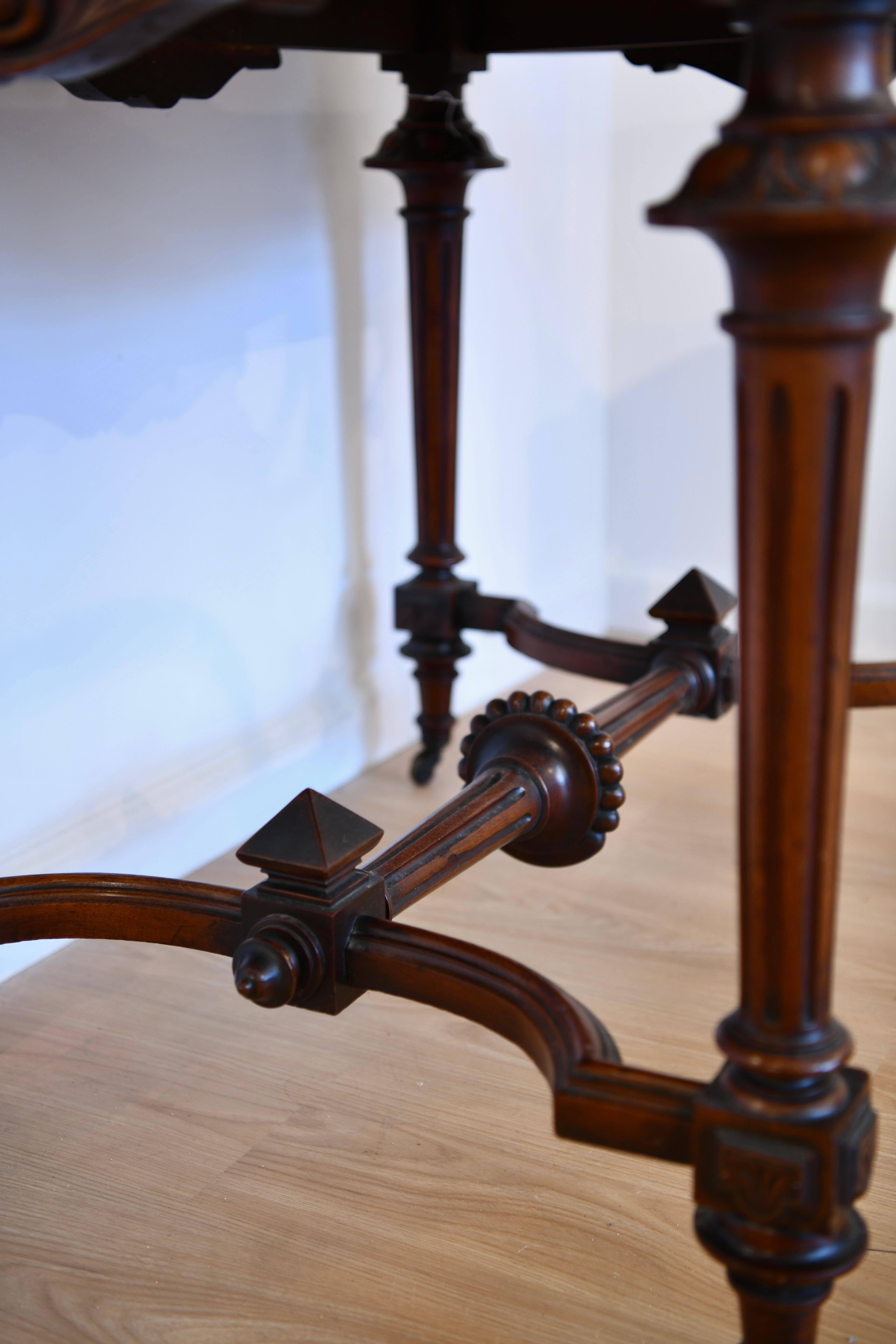 Wood Renaissance Revival Marble Top Table For Sale