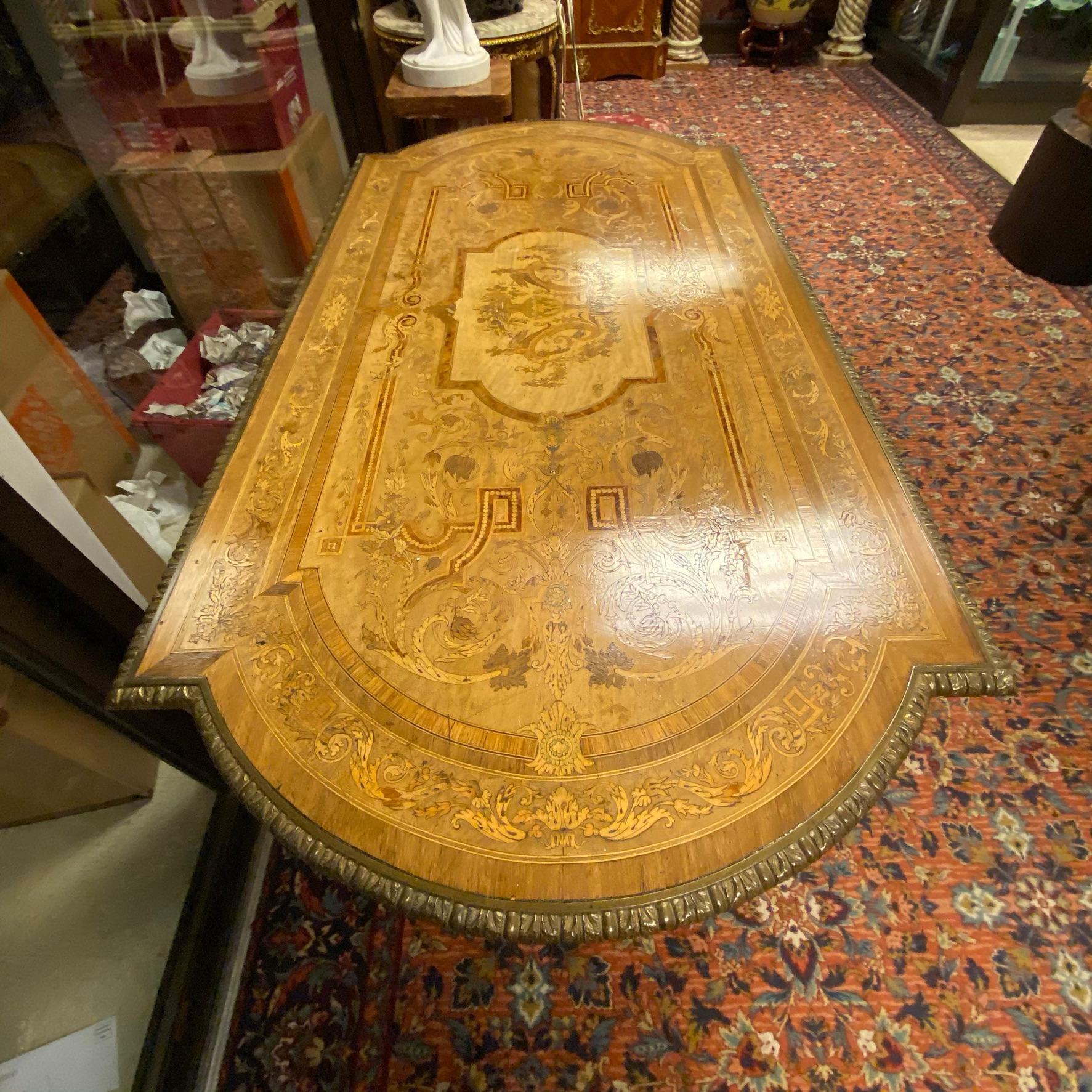 Renaissance Revival Marquetry Inlaid Rectangular Center Table For Sale 1