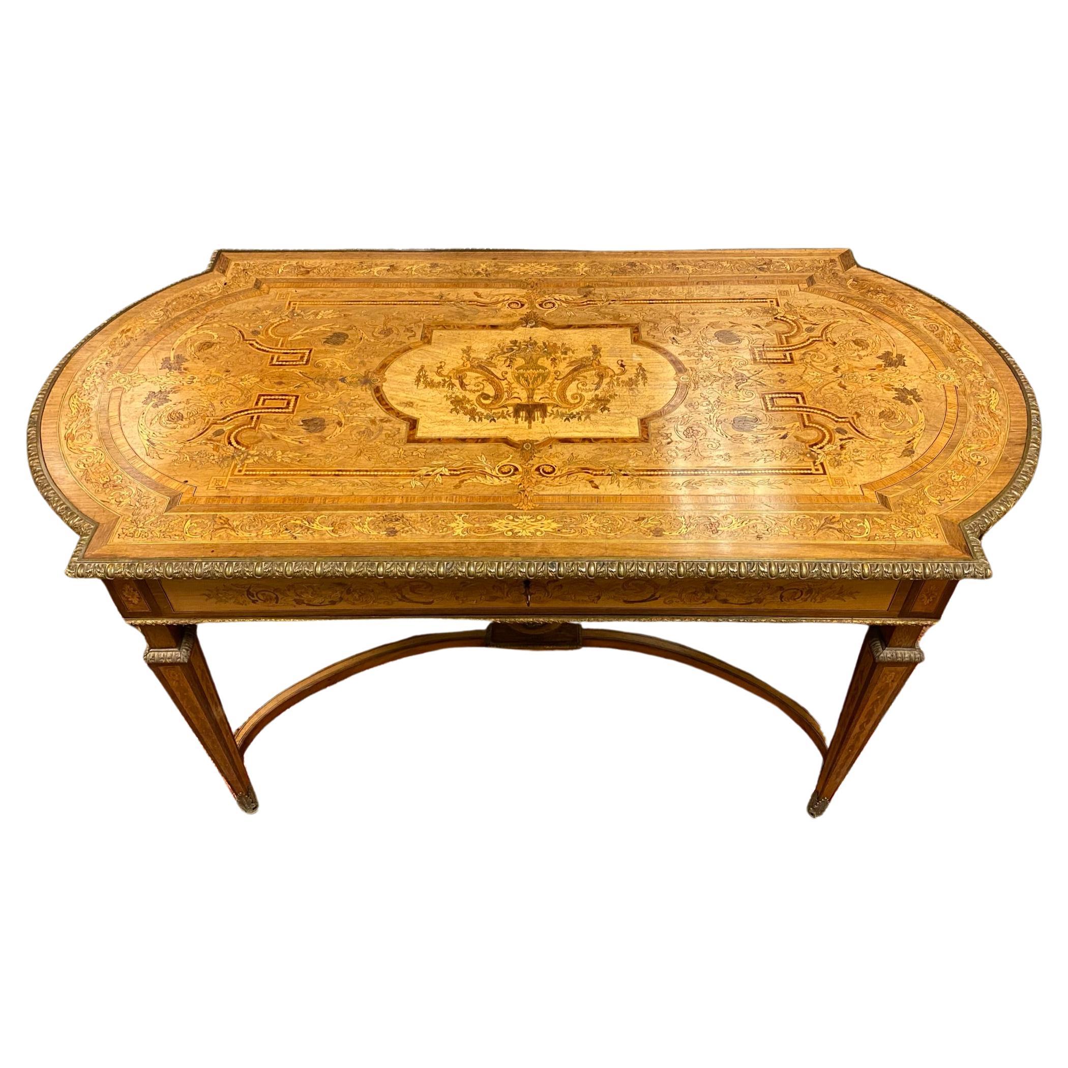 Renaissance Revival Marquetry Inlaid Rectangular Center Table For Sale