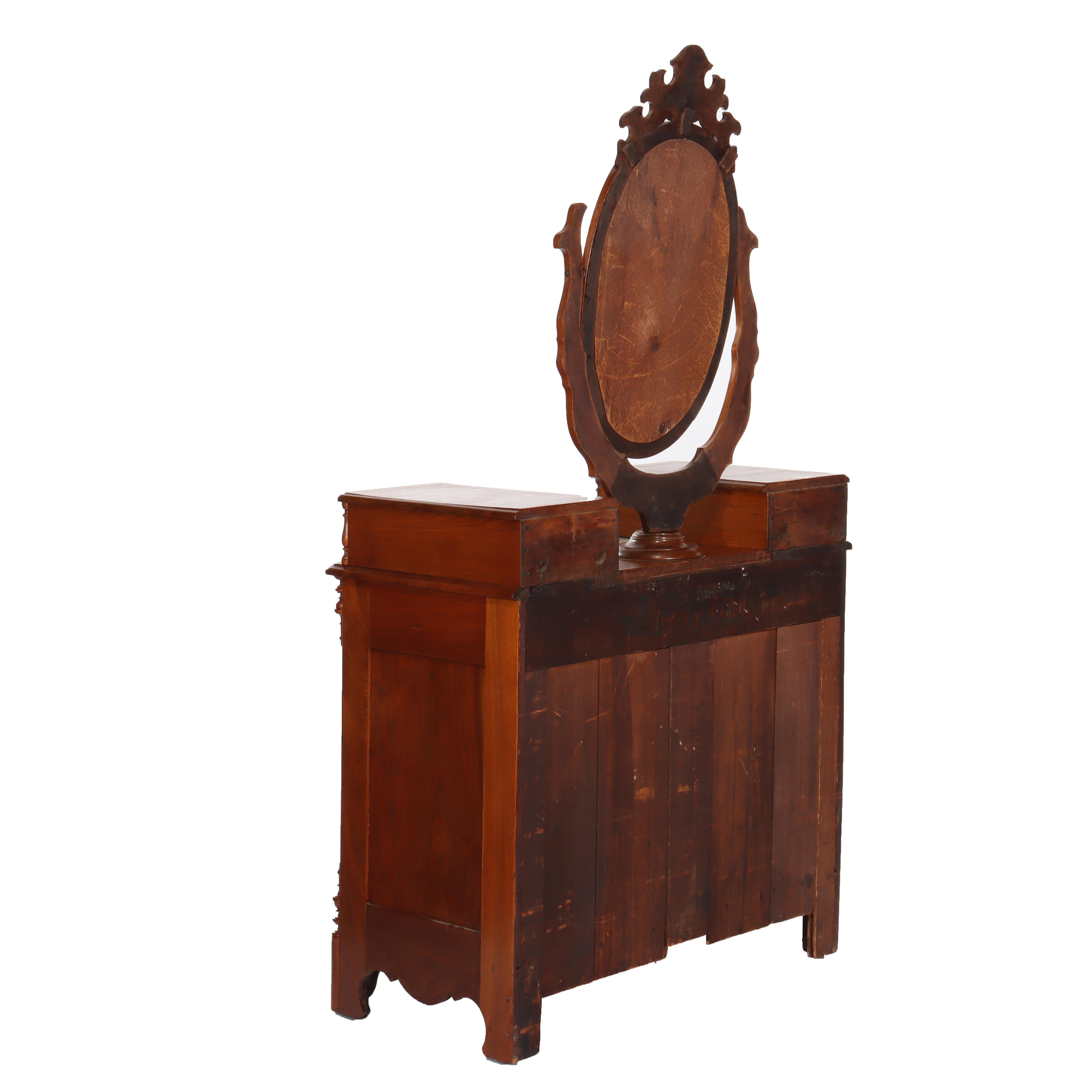 Renaissance Revival Mirrored Drop Center Walnut & Marble Dresser C1890 For Sale 10