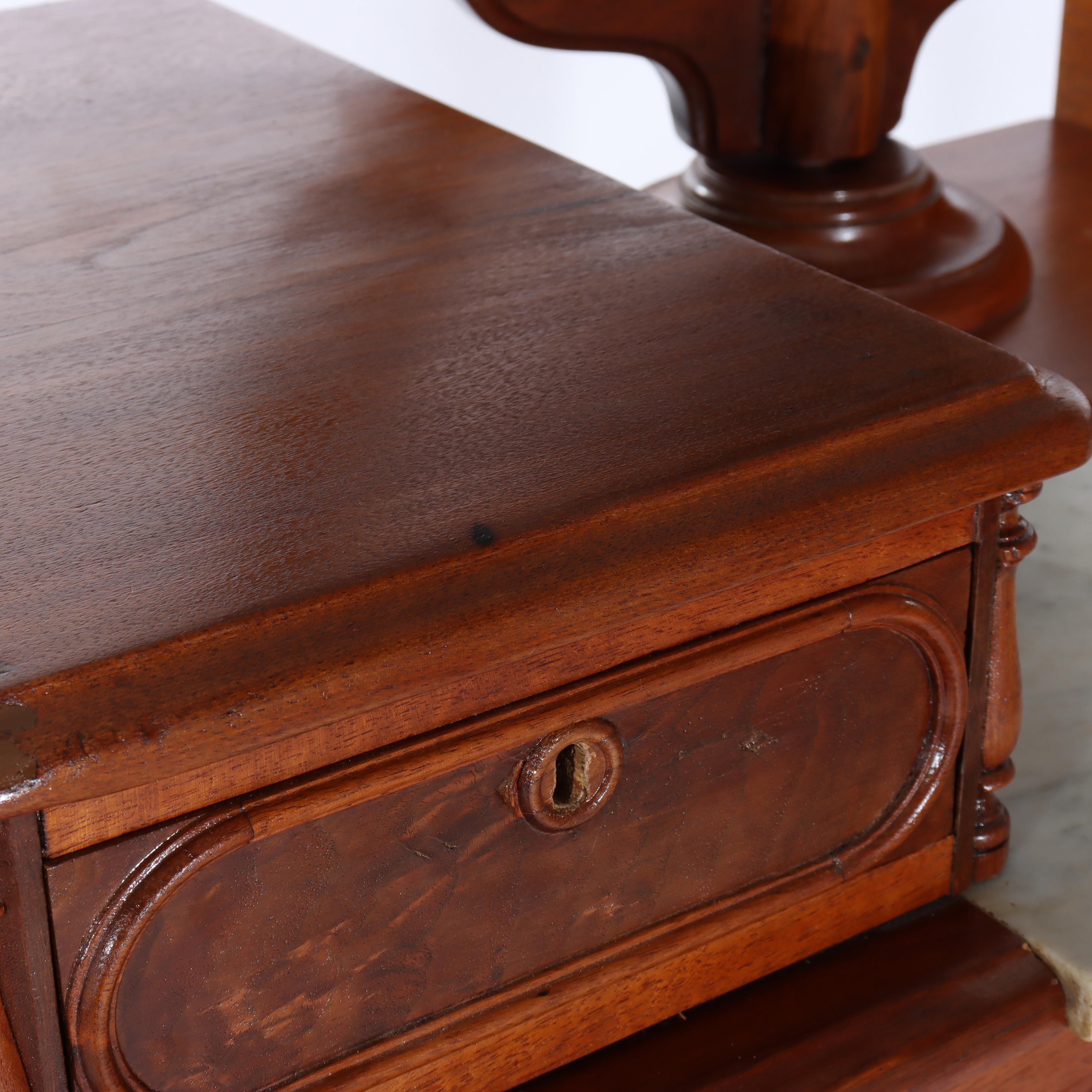 Renaissance Revival Mirrored Drop Center Walnut & Marble Dresser C1890 For Sale 12