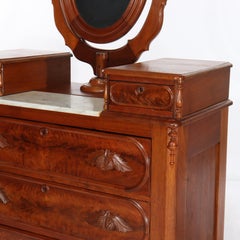 Renaissance Revival Mirrored Drop Center Walnut & Marble Dresser C1890