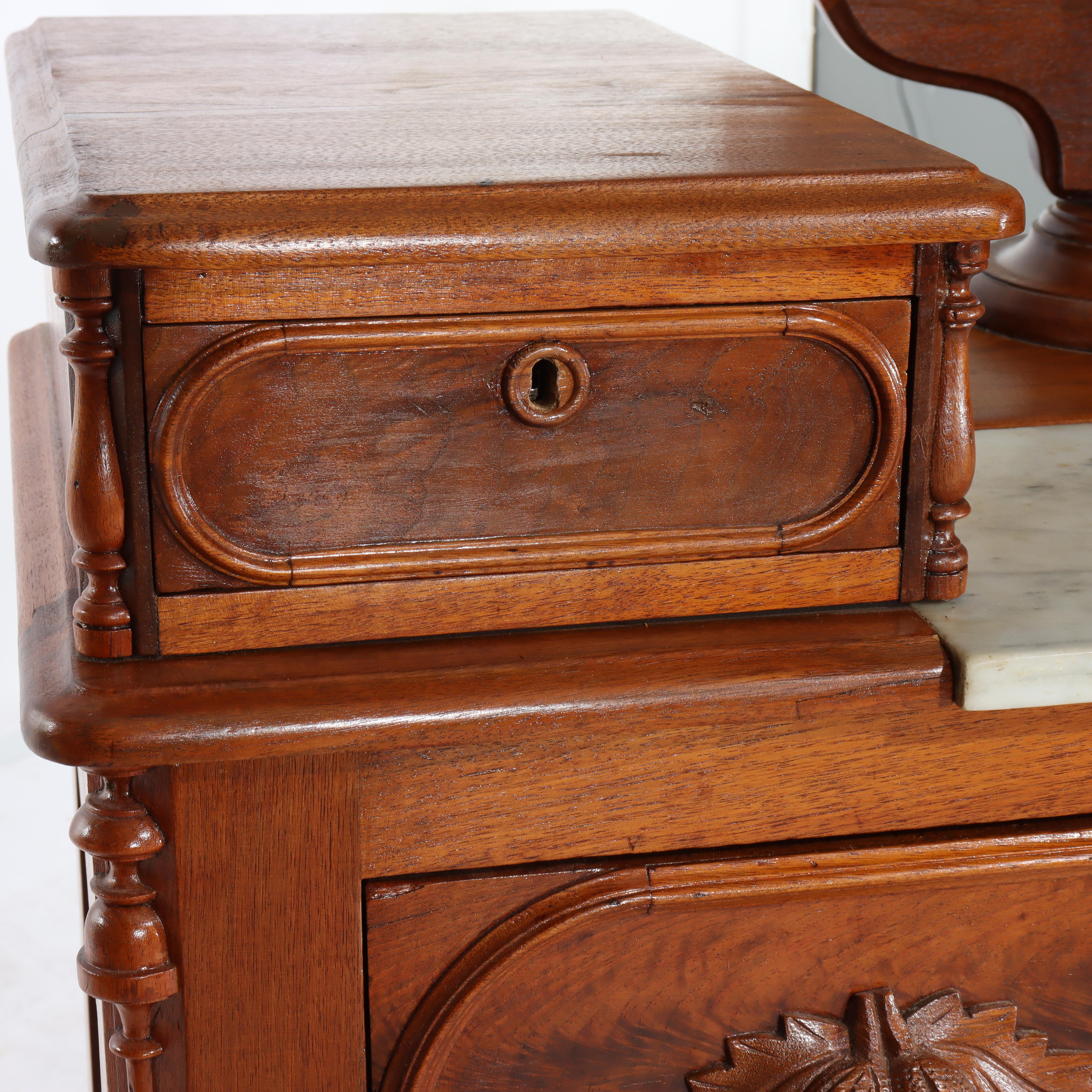 Renaissance Revival Mirrored Drop Center Walnut & Marble Dresser C1890 For Sale 2