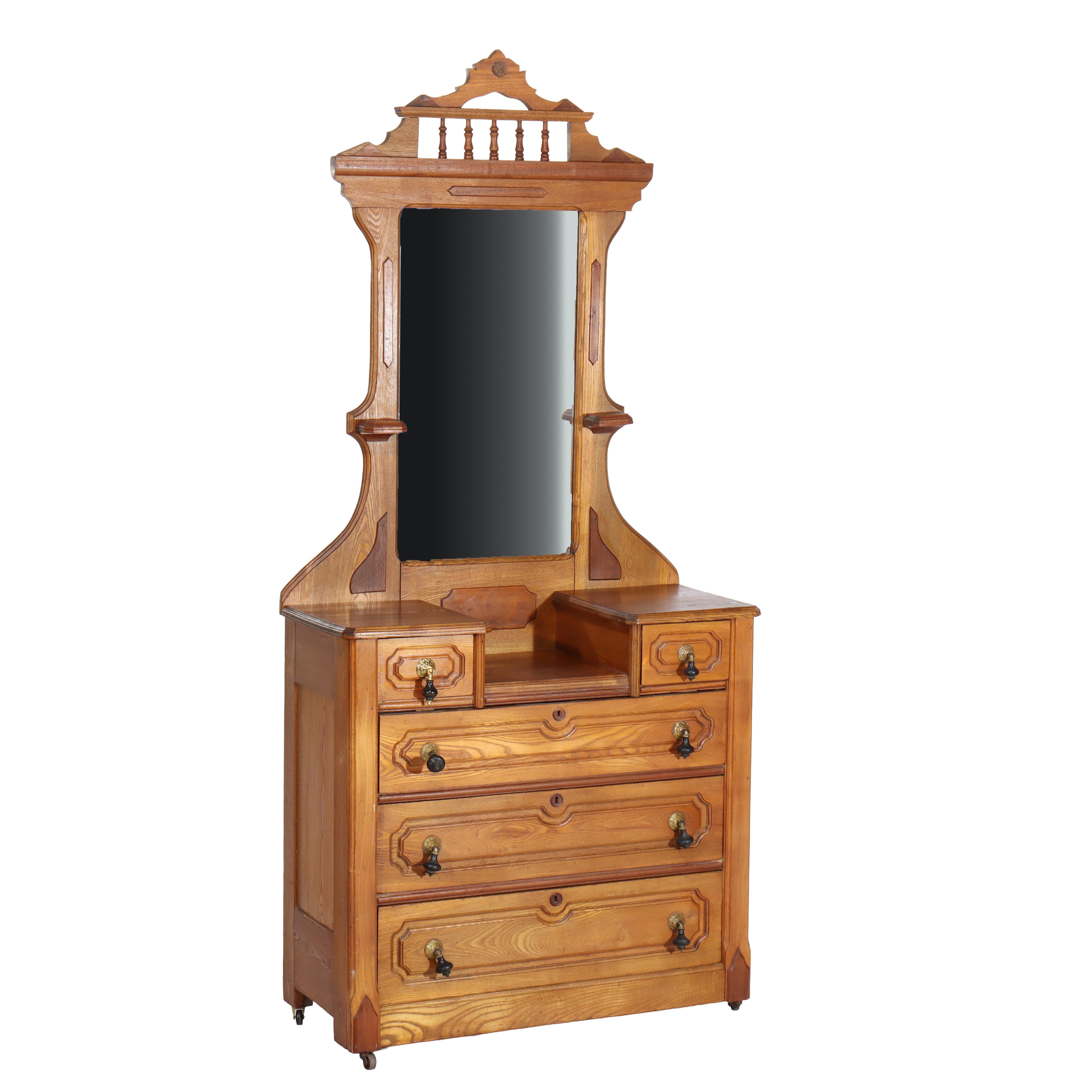 Renaissance Revival Mirrored Walnut Drop-Center Dresser C1890 For Sale 8
