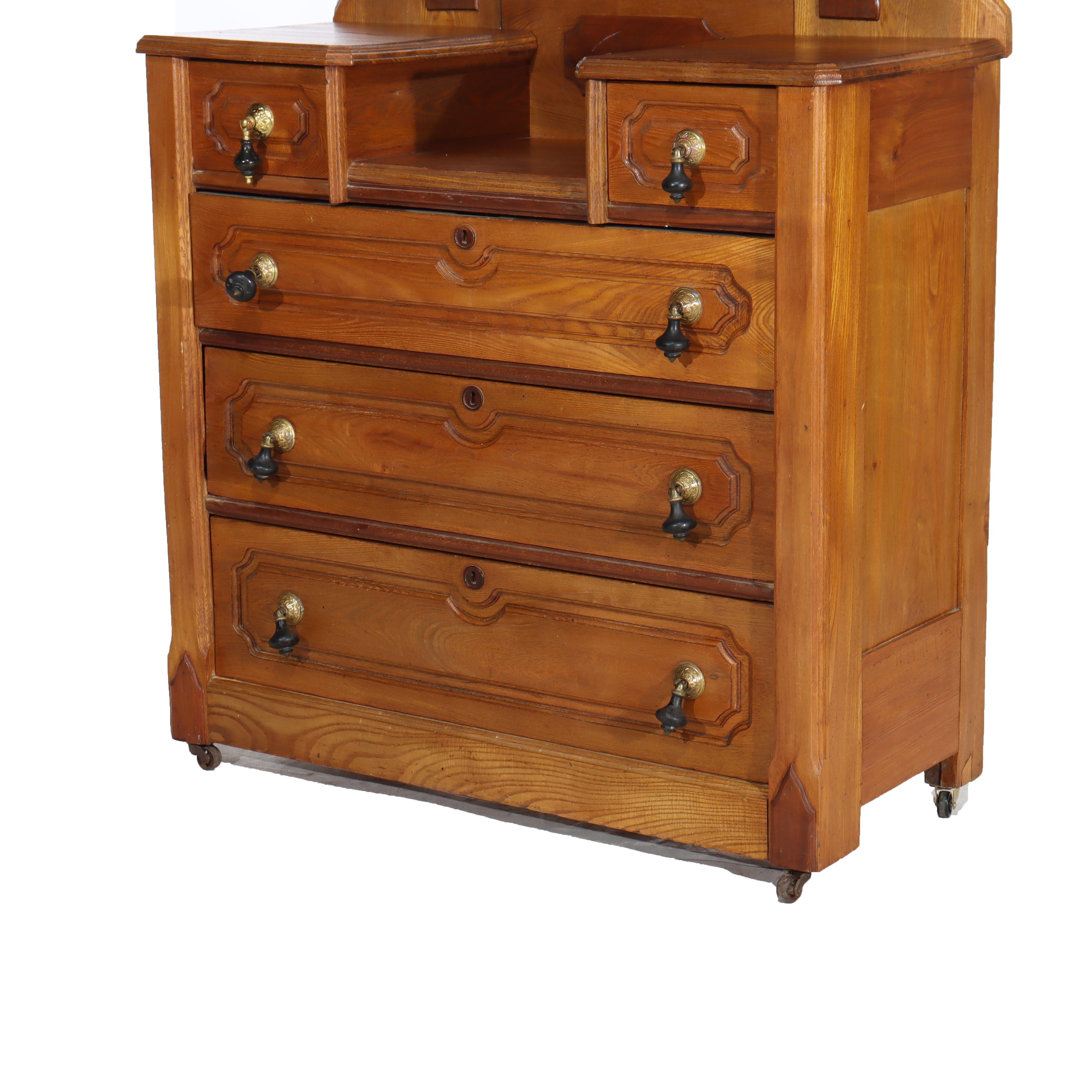 Renaissance Revival Mirrored Walnut Drop-Center Dresser C1890
Measures - 80.25
