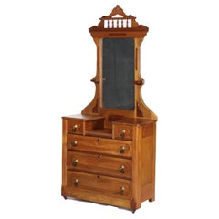 Antique Renaissance Revival Mirrored Walnut Drop-Center Dresser C1890