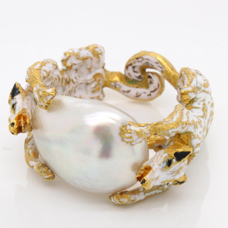 Renaissance Revival Natural Pearl Two Dogs Enamel Ring at 1stDibs ...