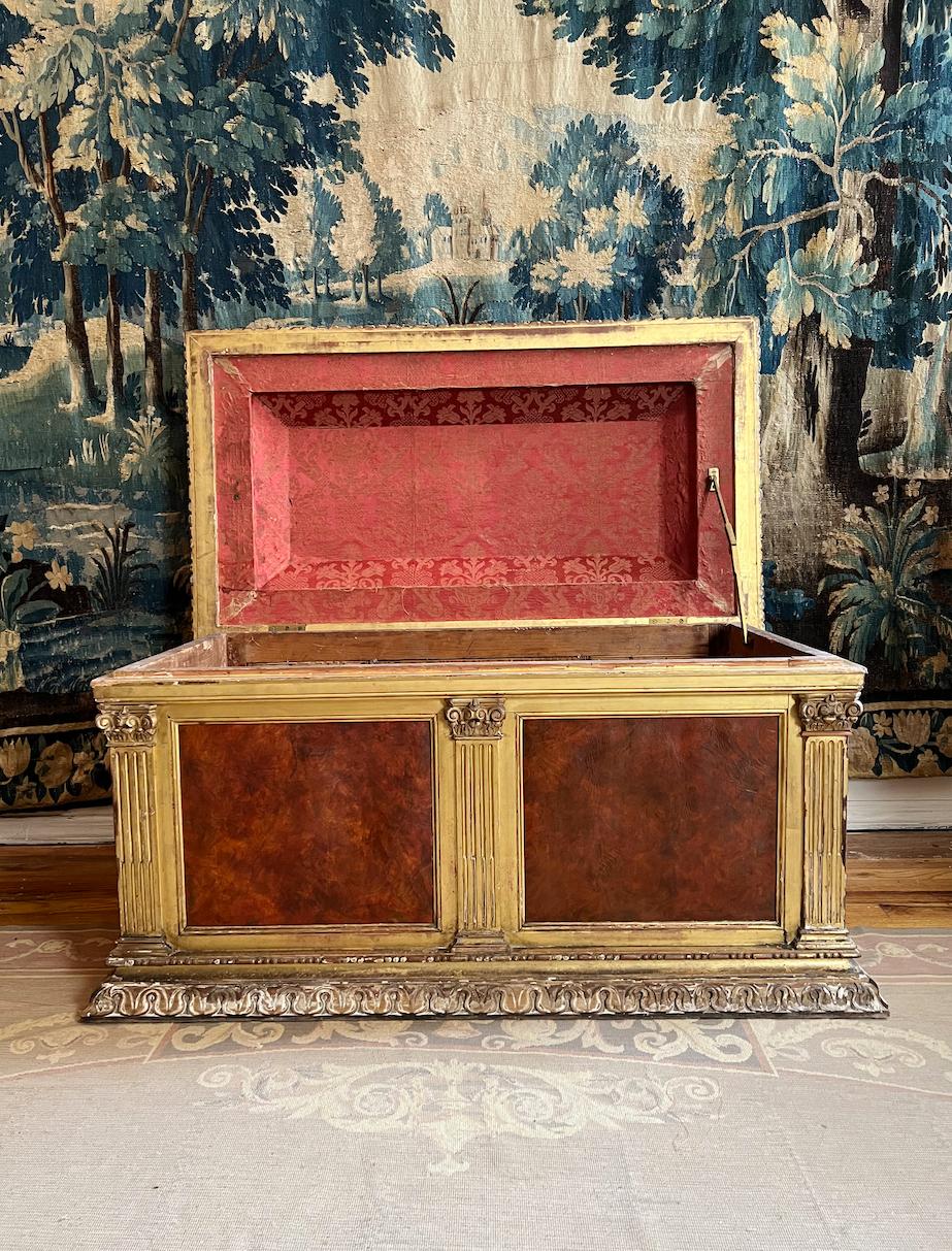 Renaissance Revival Parcel Gilt Cassone with Marbleized Leather Panels For Sale 7