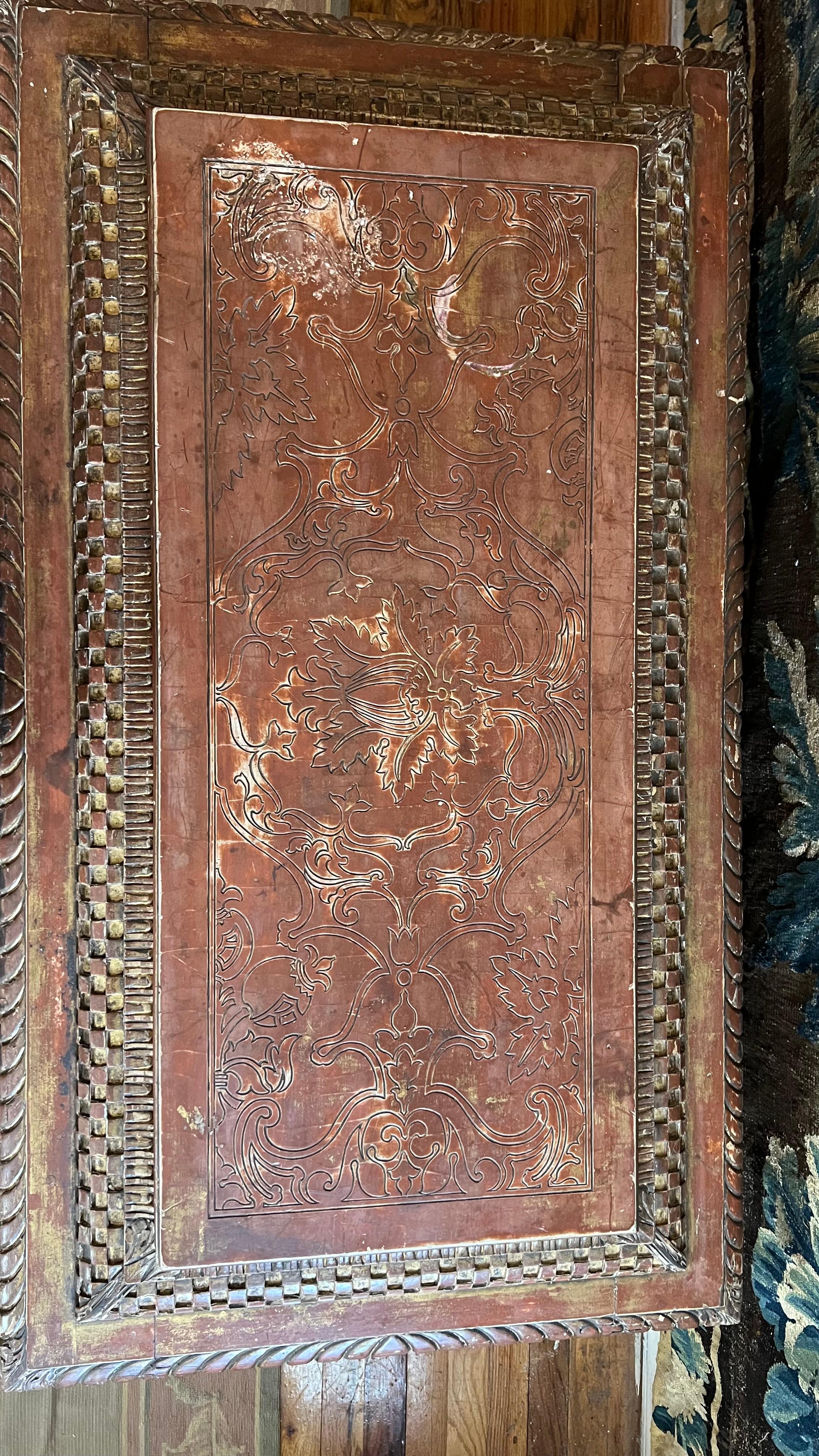 Renaissance Revival Parcel Gilt Cassone with Marbleized Leather Panels For Sale 2