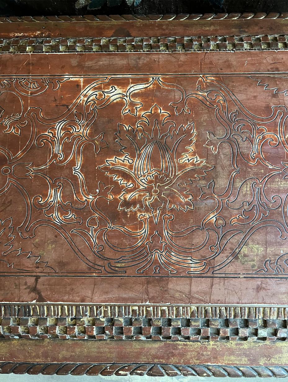 Renaissance Revival Parcel Gilt Cassone with Marbleized Leather Panels For Sale 3