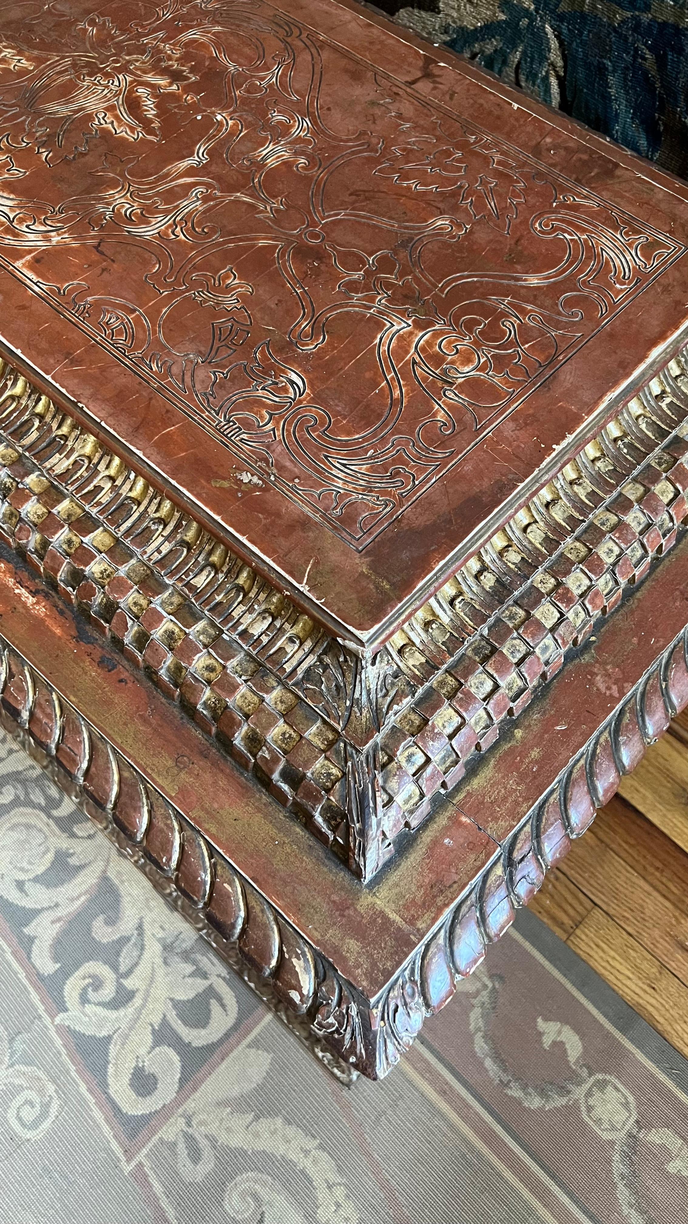 Renaissance Revival Parcel Gilt Cassone with Marbleized Leather Panels For Sale 4