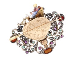 Renaissance Revival Pearl and Enamel Brooch