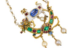 Renaissance Revival Pendant Brooch with Enamel, Pearls, and Gemstones