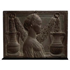 Antique Renaissance Revival Pietra Serena Carved High Relief Plaque
