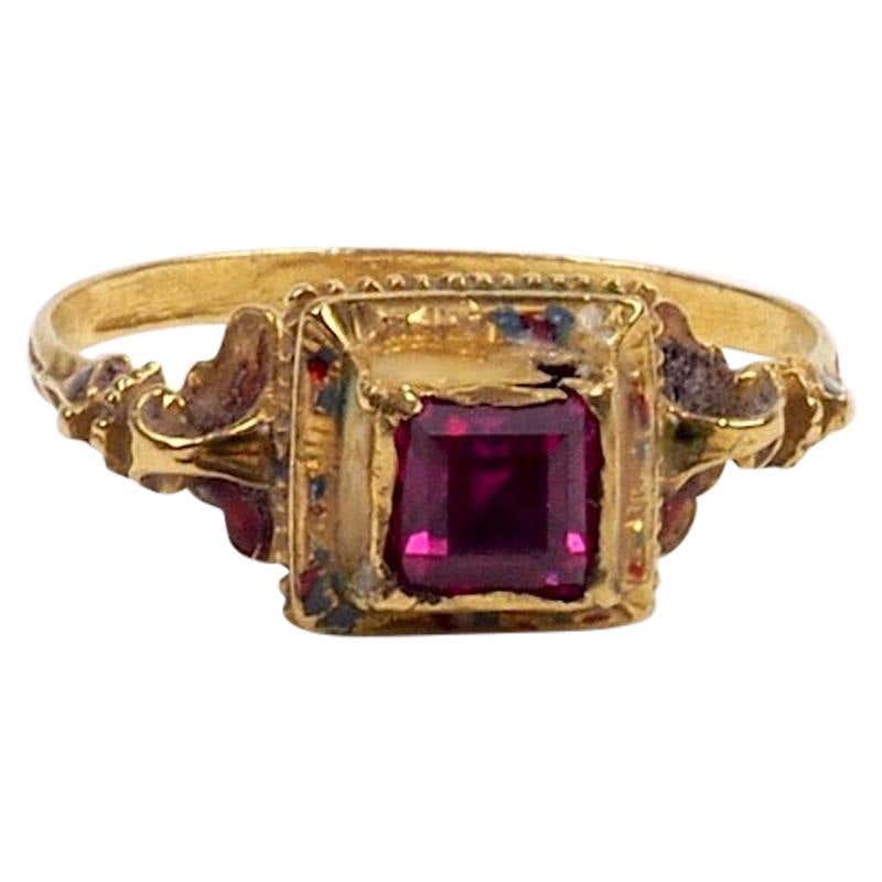 Renaissance Revival Pre-Raphaelite Gold, Garnet and Enamel Ring at ...