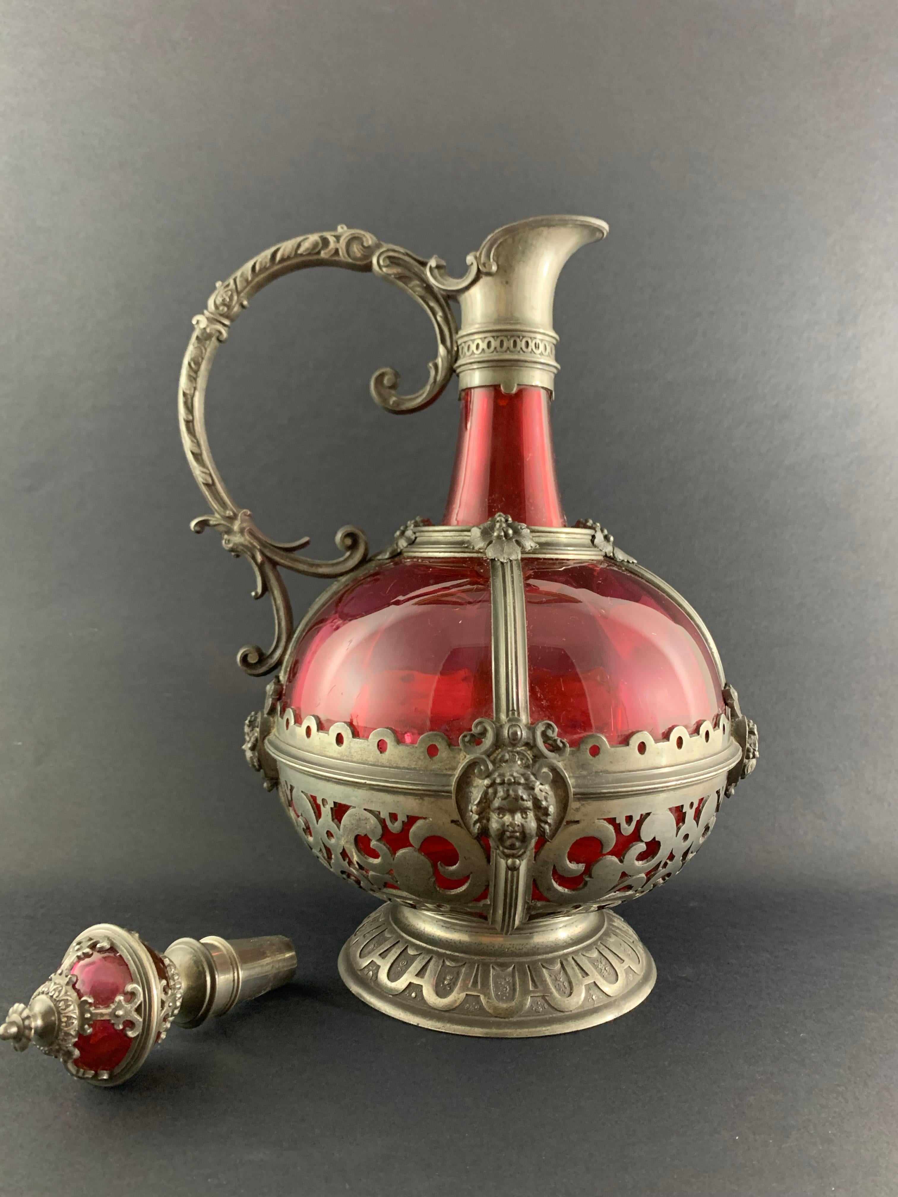 French Renaissance Revival Red Crystal Ewer 19th Century